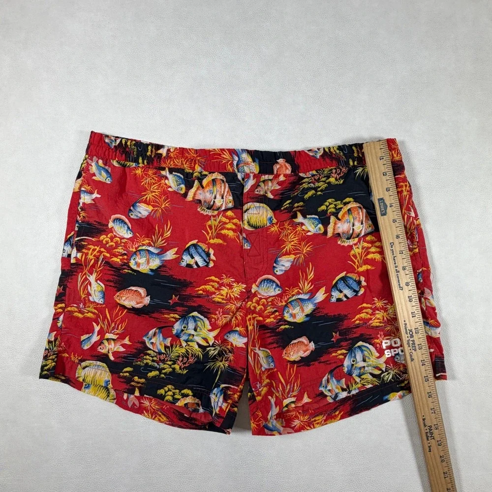 Vintage Polo Sport Ralph Lauren Red Tropical Fish Swim Trunks Mens Large L 90s